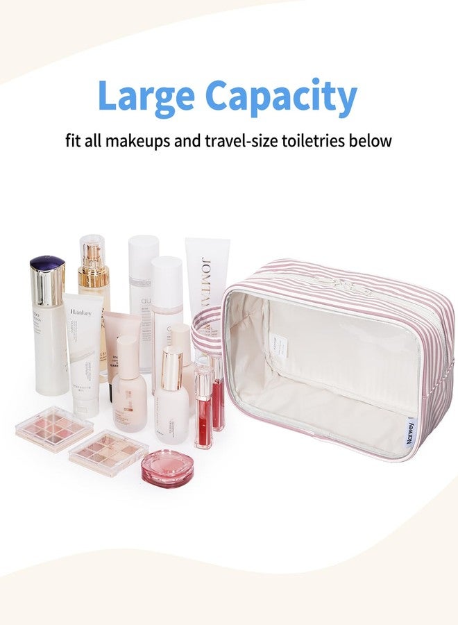 Narwey Clear Toiletry Bags for Traveling Women Men, Clear Travel Bags for Toiletries Makeup Bag Cosmetic Bag with Zipper, Make Up Organizer, Skincare Bag (Dusty Pink Stripe) - Image 2